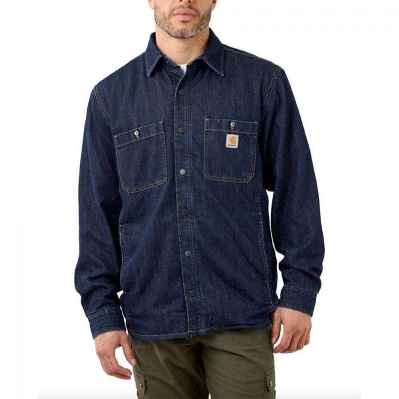 Denim Snap Front Lined Shirt Jacket
