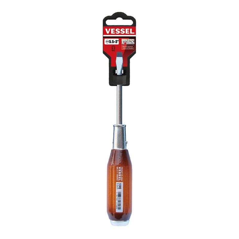Vessel Real Wood Handle Tang-Thru Screwdriver No.100 - 5.5x75