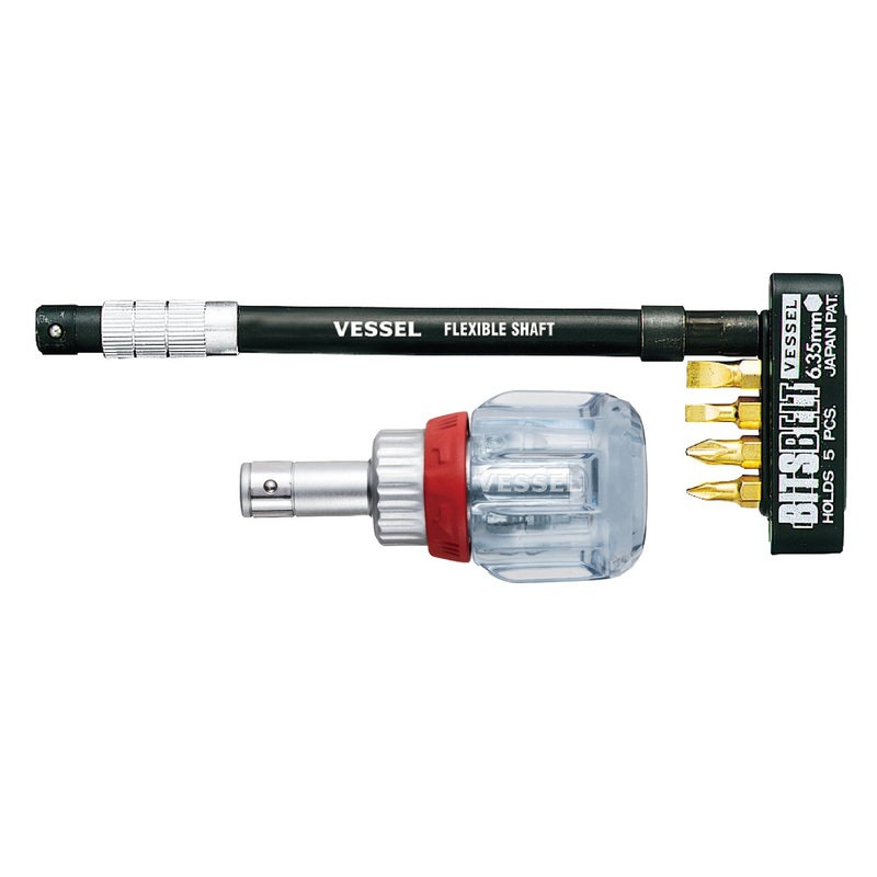 Vessel Ratchet Stubby Screwdriver No. TD-6700FX-4 (w/ Flexible shaft)