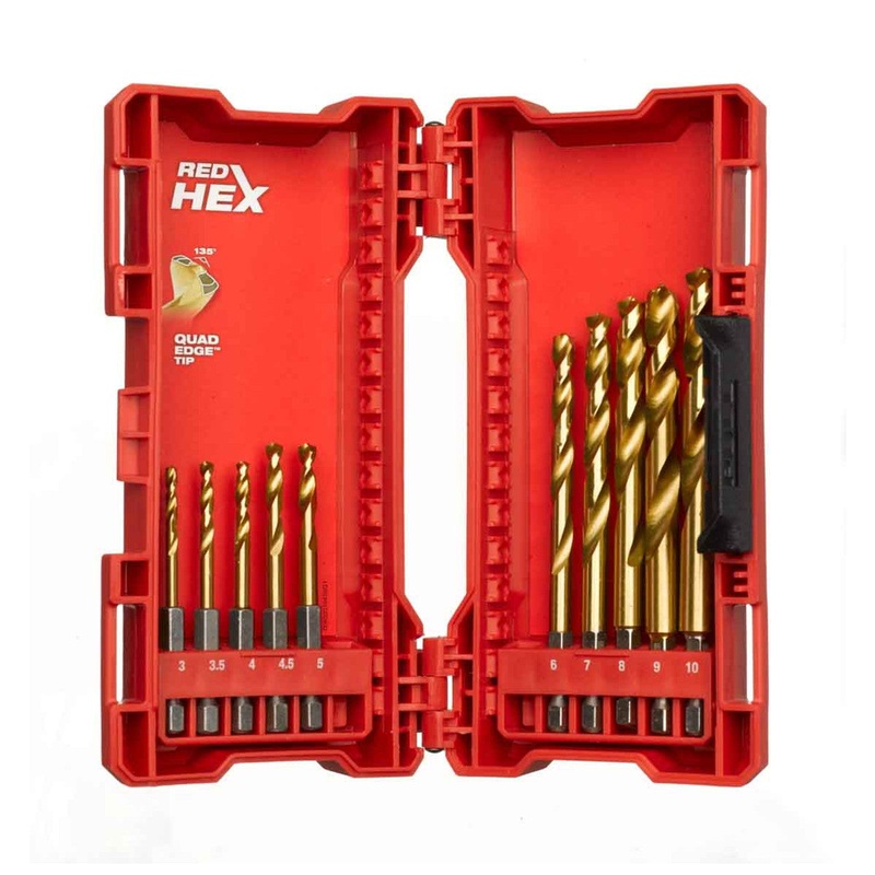 Milwaukee Shockwave Red Hex HSS-TIN Metal Drill Bit Set (10 Pieces) 4932493865