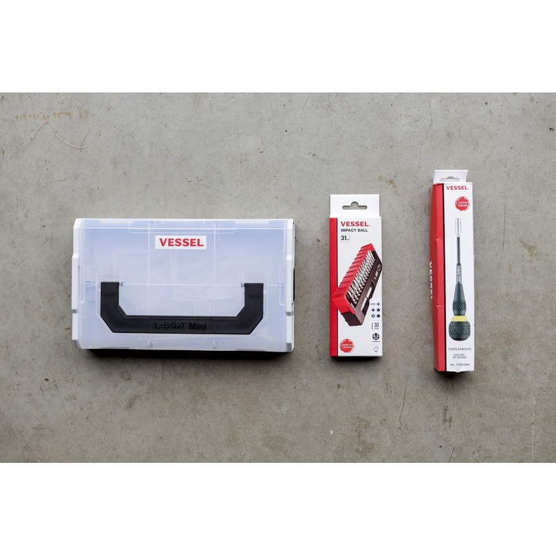 Vessel L-BOX Mini with No.2200 Ratcheting Ball Grip & 31 Piece Bit Set
