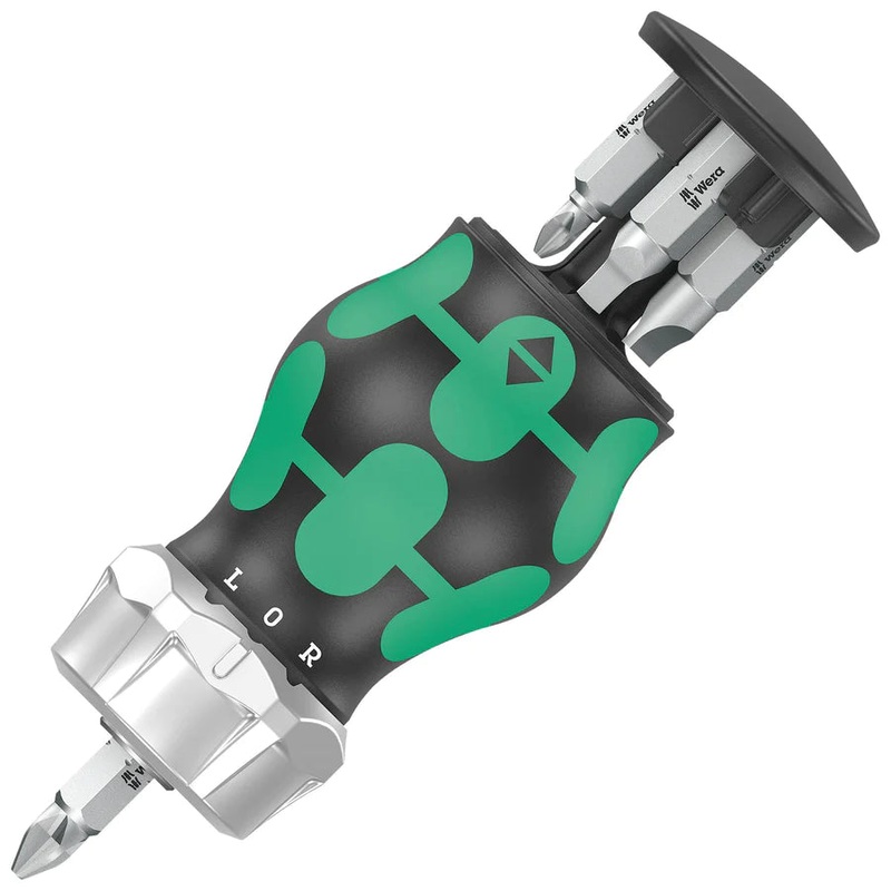 Wera 05008886001 Kraftform Kompakt Stubby Magazine RA 4, Stubby Ratchet Screwdriver with Bit Magazine, 6 Pieces