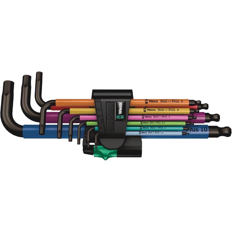Wera 05073593001 950 SPKL/9 SM N SB BlackLaser 9 Piece Allen Key Set Ball End Colour Coded Metric, 1.5-10mm