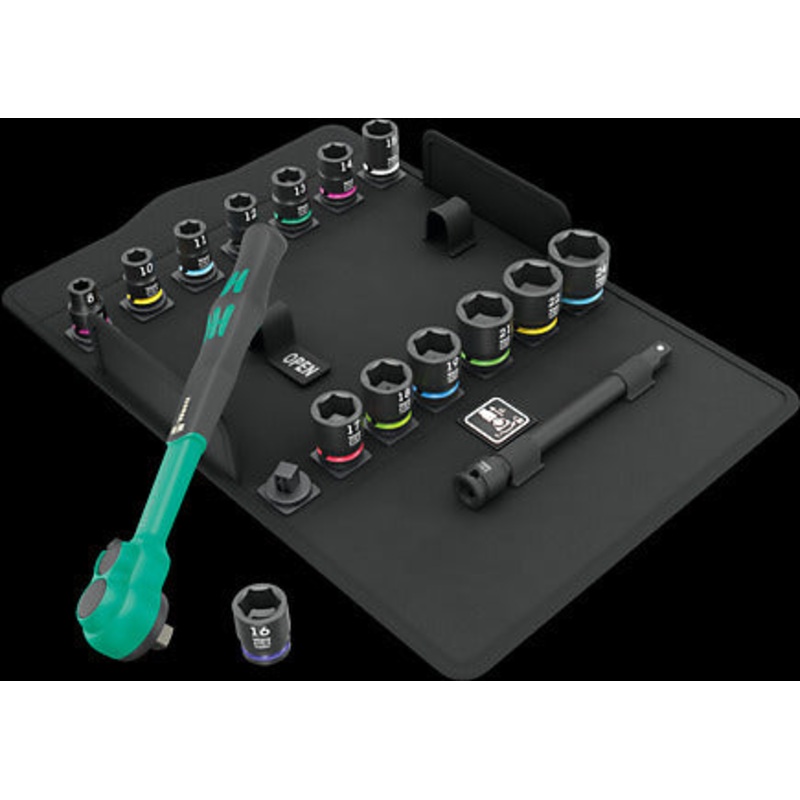 Wera 8100 SB 12 Zyklop Comfort Ratchet set, reversing lever, 3/8" drive, metric, 16 pieces