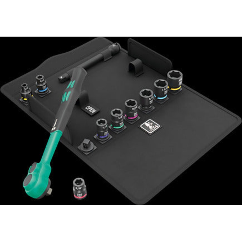 Wera 8100 SB 13 Zyklop Comfort Ratchet set, reversing lever, 3/8" drive, imperial, 11 pieces