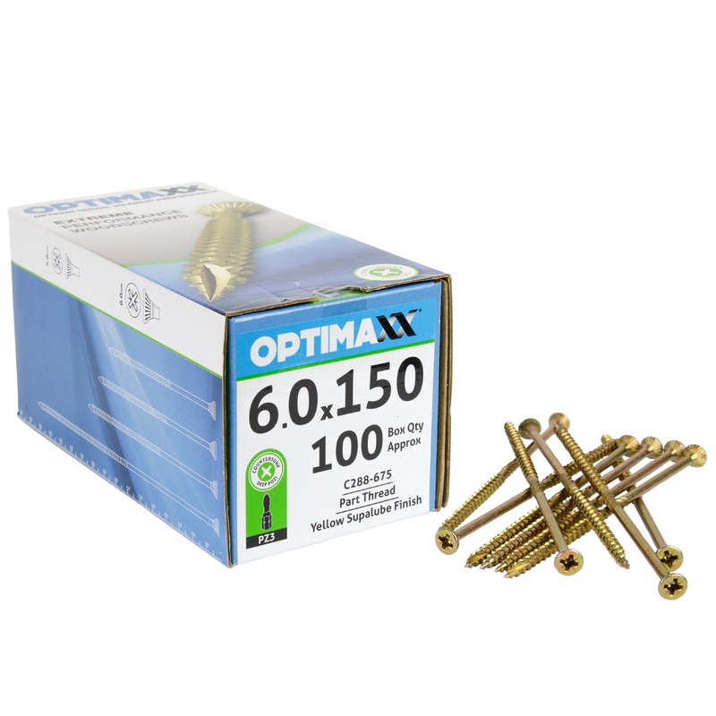 Optimaxx  Box of 100 6.0 x 150 mm Full Thread Woodscrews