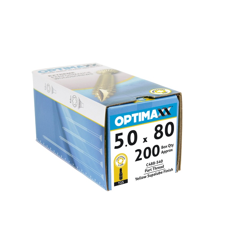 Optimaxx Box of 200 5.0 x 80 mm Torx Drive Woodscrews C288-540