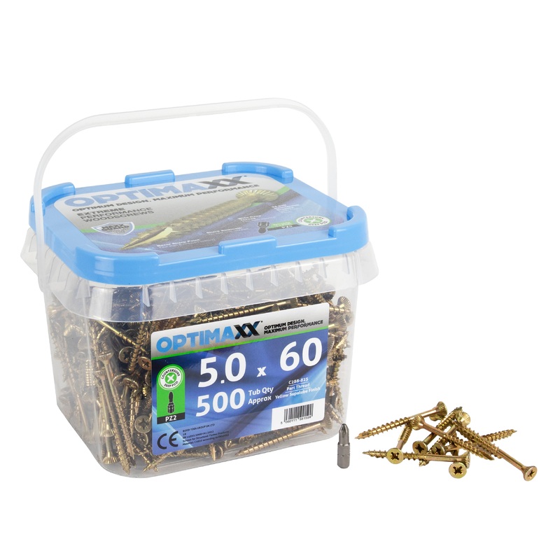 Optimaxx MaxiTub of 500 5.0 x 60 mm Partial Thread Woodscrews