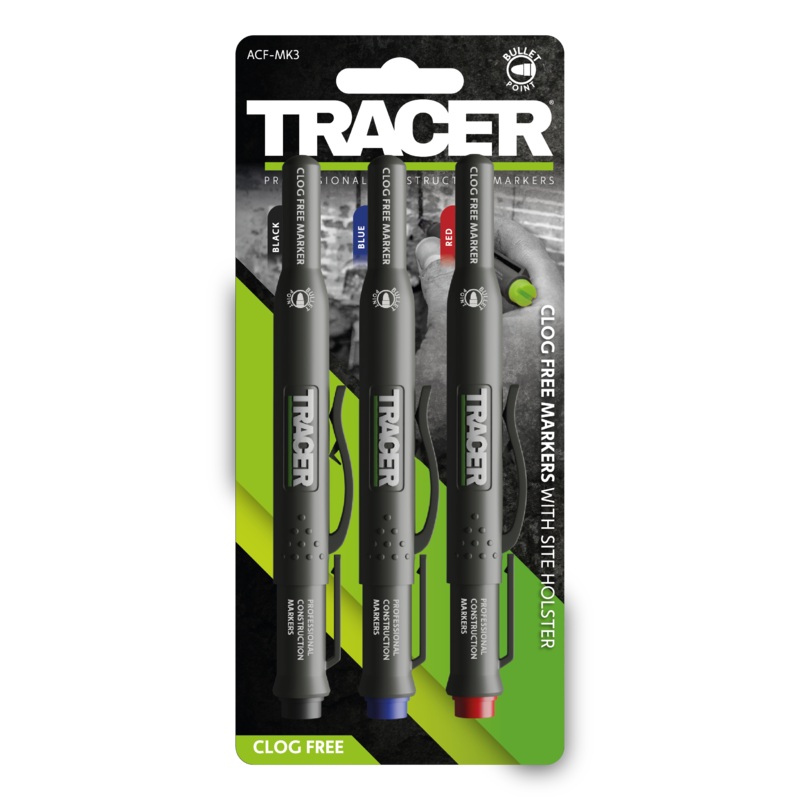 Tracer Clog Free 3-Piece Marker Set with Holster