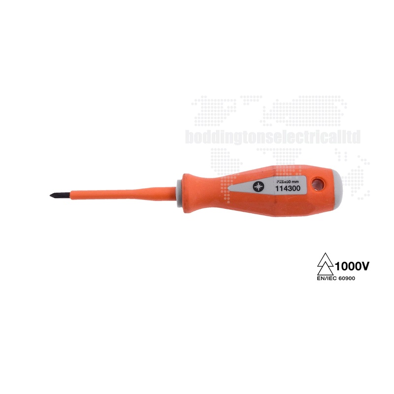 Boddingtons Electrical PZ Insulated Pozidrive Screwdrivers , PZ0, 60mm Blade Length, 145mm Overall Length 114300