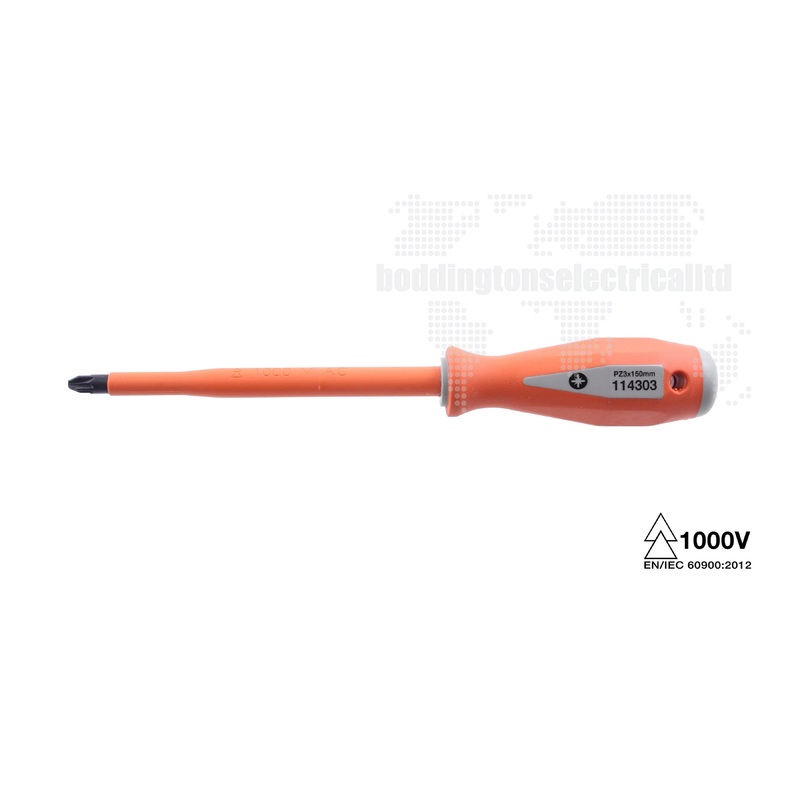 Boddingtons Electrical PZ Insulated Pozidrive Screwdrivers , PZ3, 150mm Blade Length, 270mm Overall Length 114303