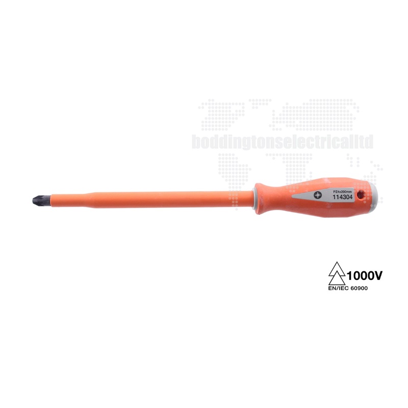 Boddingtons Electrical PZ Insulated Screwdrivers , PZ4, 200mm Blade Length, 320mm Overall Length 114304