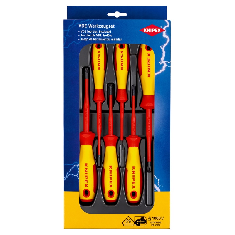 Knipex 6 Piece VDE Slotted, Phillips & Pozi Slim Screwdriver Set 00 20 12 V04