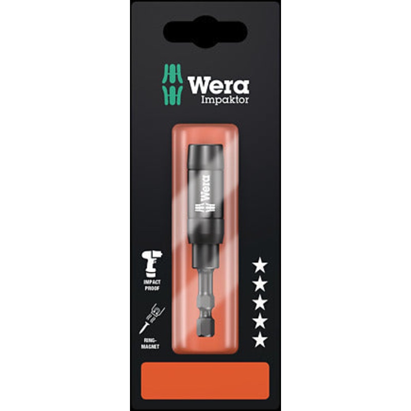 Wera 0507399001 897/4 IMP R SB Impaktor TriTorsion Bit Holder with retaning ring and ring magnet, 1/4" Hex Drive x 75 mm