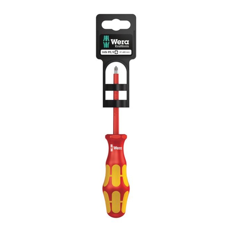 Wera Kraftform Plus VDE 165 I PZ/S SB Insulated Screwdriver for Plusminus Screws (Pozidriv/Slotted), 1 x 1x80 MM