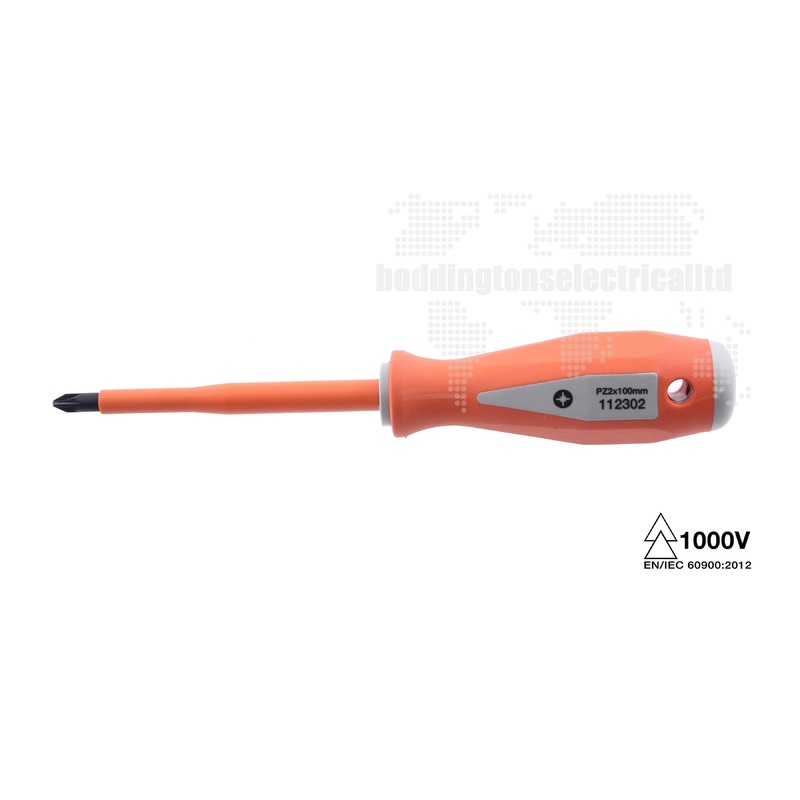 Boddingtons Electrical Insulated Flat Pozi ScrewDriver, 0.9 x 6.0 mm Point Size, 100mm Blade Length 112302
