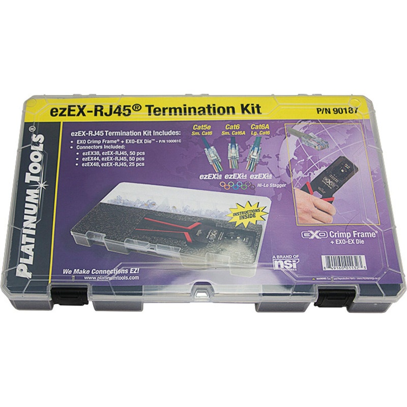 Platinum Tools 90187 ezEX-RJ45 Termination Kit  Pass-Through RJ45s, Basic Installation, Includes Plastic Case