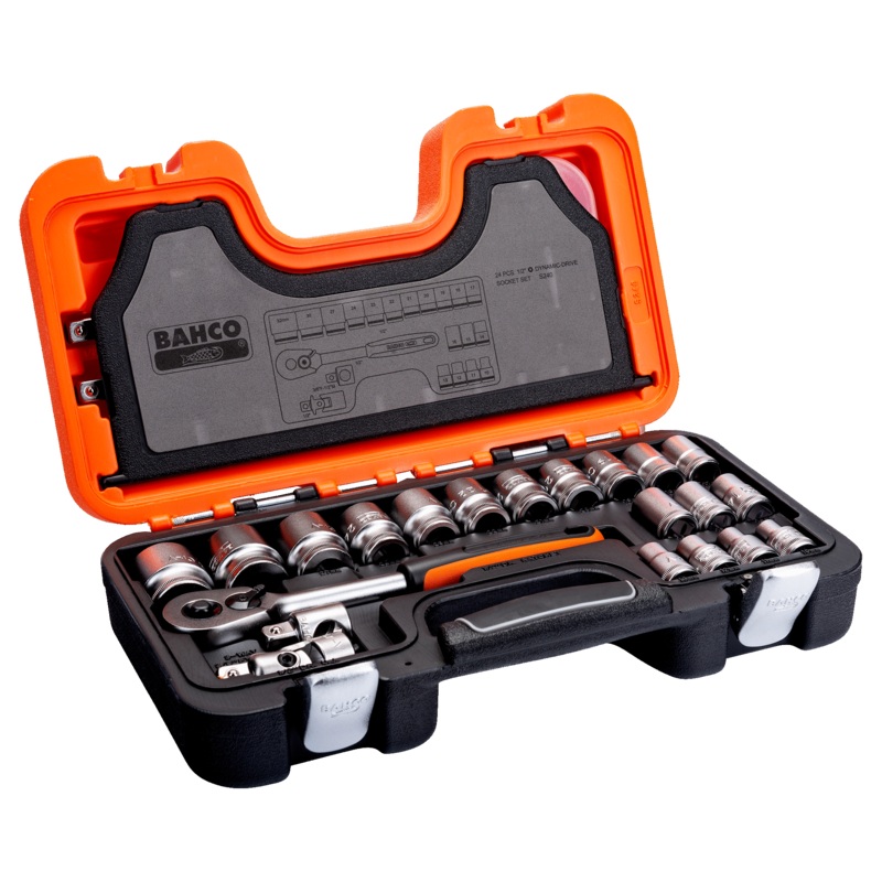 Bahco 24 Piece 1/2" Square Drive Socket Set with Metric Hex Profile and Ratchet