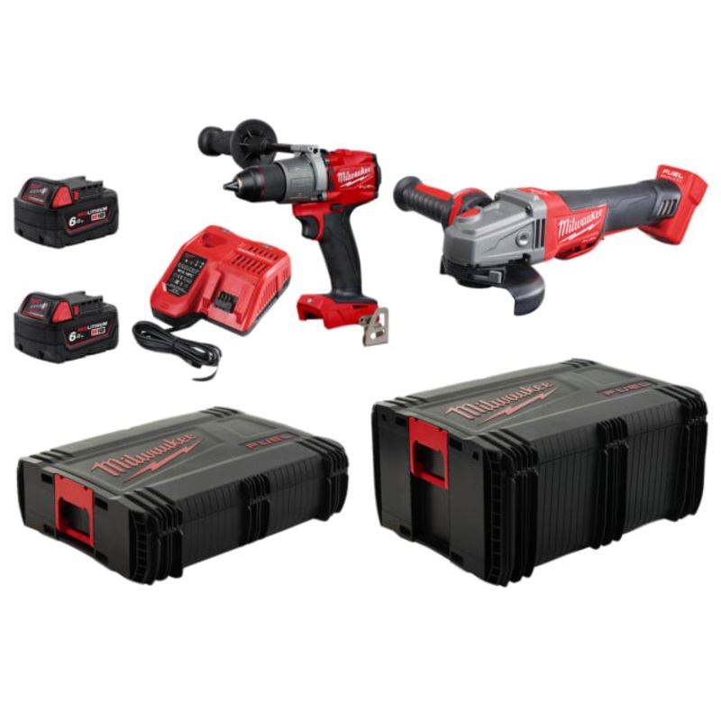 Milwaukee 18V M18 FPP2W2-602X FUEL Twin Pack (2 x 6.0Ah Li-ion + 1 x Multi-Voltage Charger + 2 x Carry Cases)