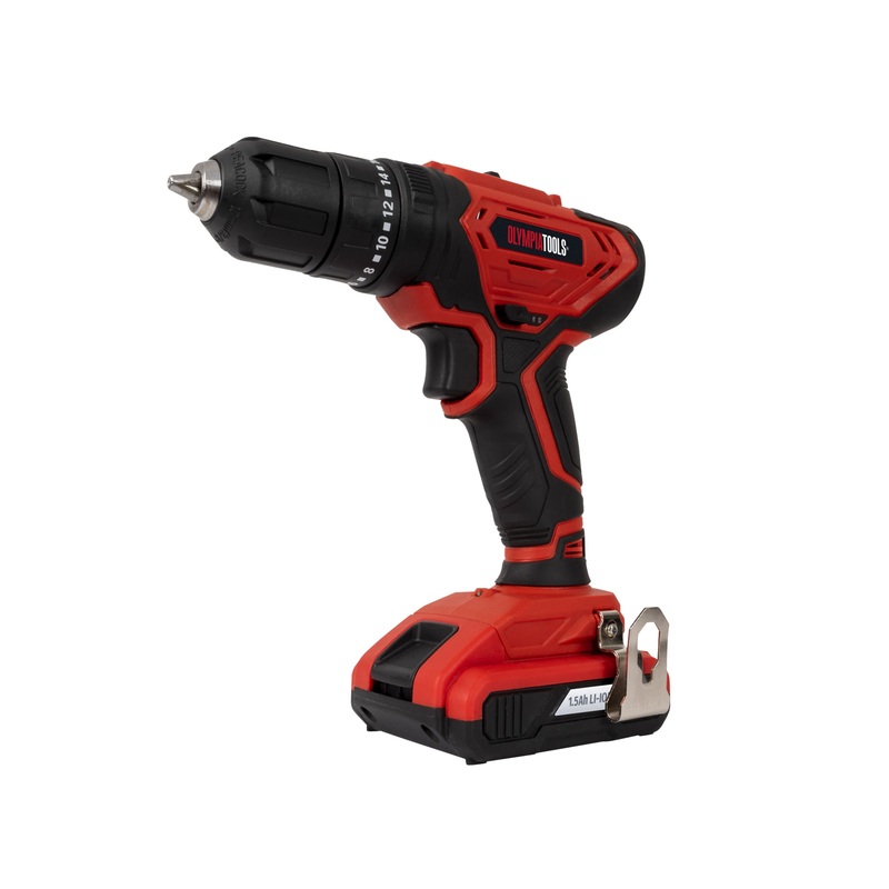Olympia Tools 20V Cordless Combi Drill Set (1 x 1.5Ah Li-ion + 1 x Charger + 1 x Belt Clip)